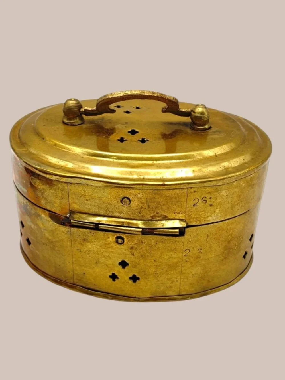 Vintage Brass Trinket Box Pierced Lidded Hinged Indian Betel Spice Box